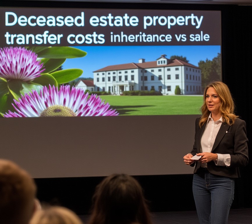 Property lawyer presenting on deceased estate property transfer costs; and the difference between if the property is inherited or purchased out of the estate.